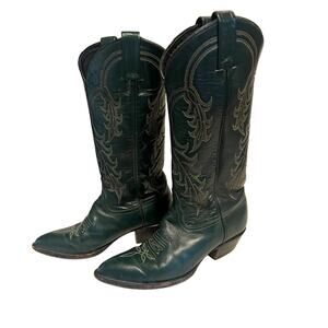 VTG Womens Tony Lama's Leather Cowgirl Boots, Emerald Green, Size 6.5